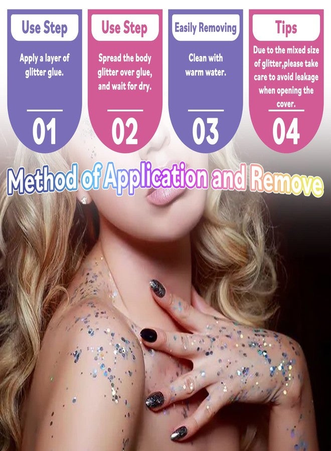 Laza Body Glitter, 2 Jars Holographic Chunky Sequins with Glitter Glue Perfect for Women Eyeshadow Makeup Face Paint Festival Rave Outfits Hair Accessories Carnival Party Costumes - Cyan Blue - Image 4